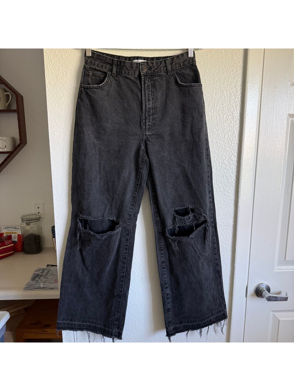 Bershka The 90s Y2K Baggy Wide Leg Ripped Distressed Black Gray Jeans 8